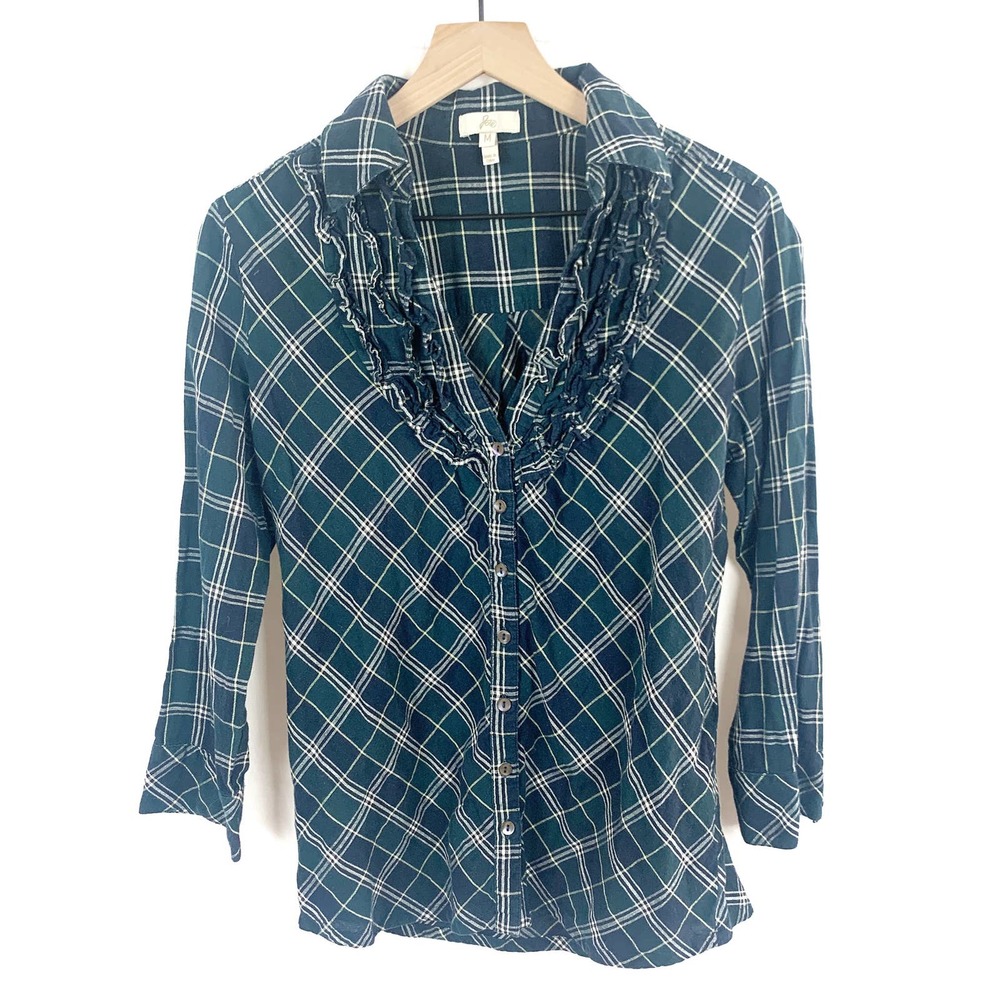 Joie Plaid Ruffle Front Button Down Blouse